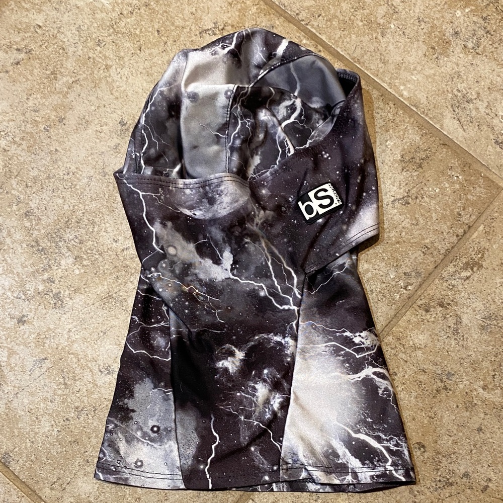 Black Strap (BS) black and white patterned ski mask and hood